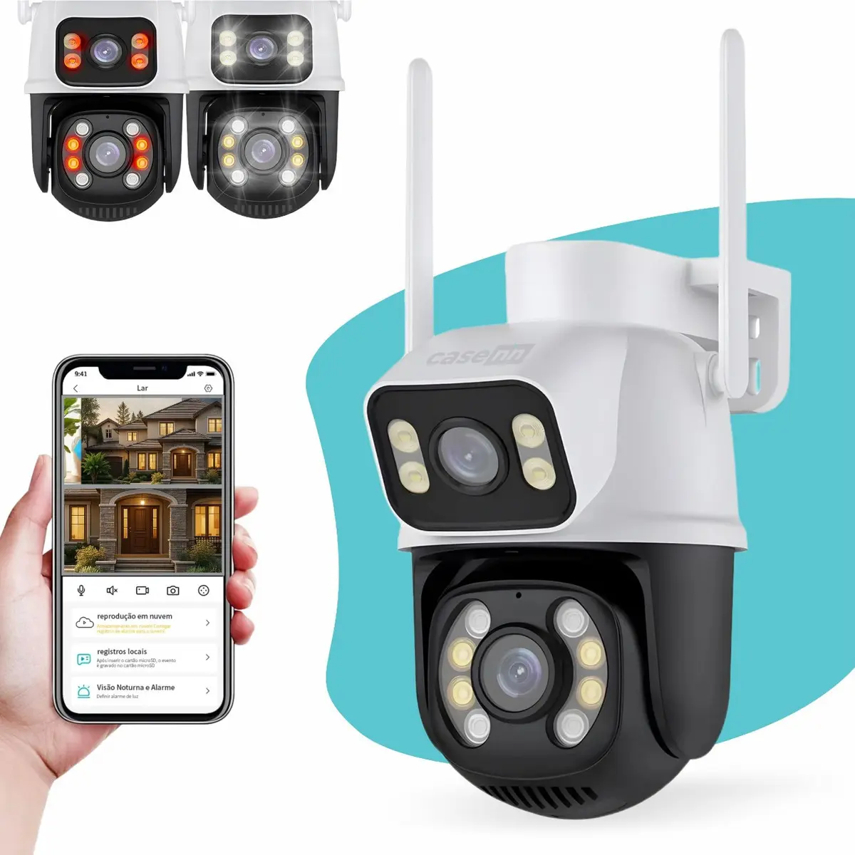 Câmera Segurança Ip Externa Wifi A28 App Icsee Prova Dagua IP66 Dome Lente Dupla Lentes 2 Em 1 Vigilancia Visão Noturna Infravermelho Casenn